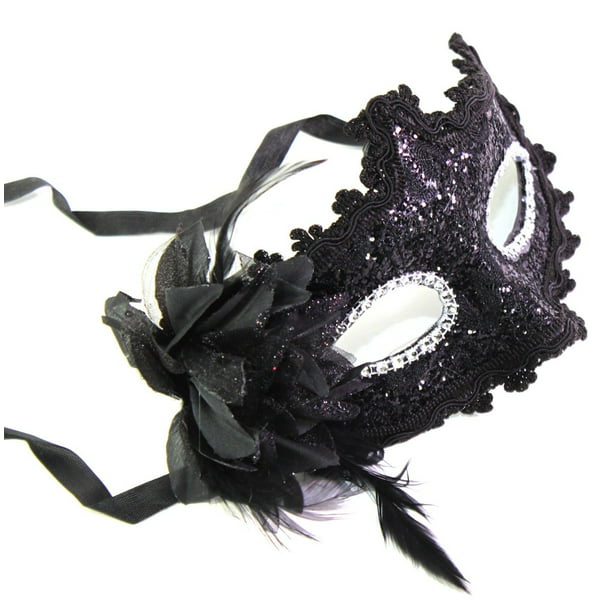 Womens Ladies White Lace Eye Mask Flower Feathers Masquerade Ball Fancy Dress